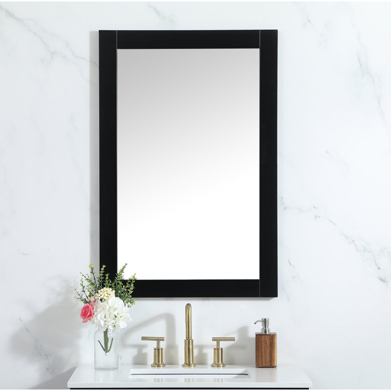 Rosenow Wood Flat Wall Mirror, Black, 36'' H x 24'' W