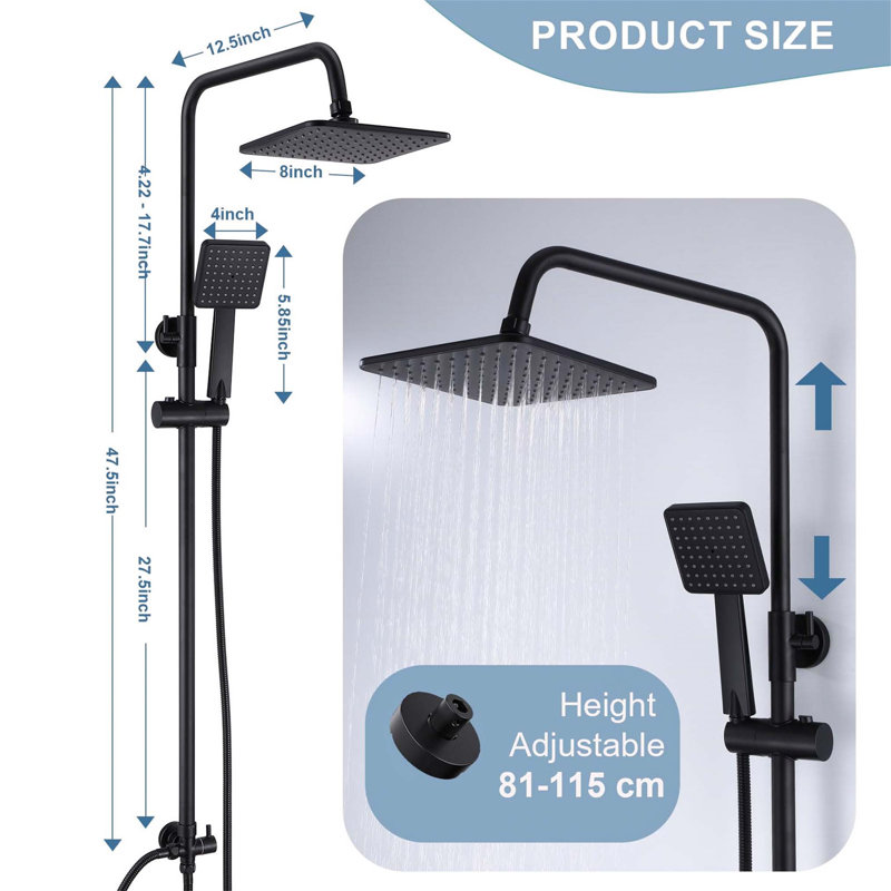 Rain Fixed Shower Head, Matte Black