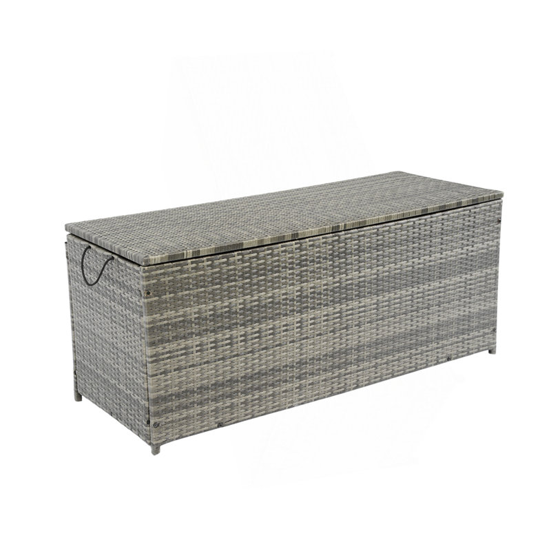 Outdoor Storage Box, 113 Gallon Wicker Patio Deck Boxes With Lid, Outdoor Storage Cushion Storage For Kids Toys, Pillows, Towel Grey Wicker