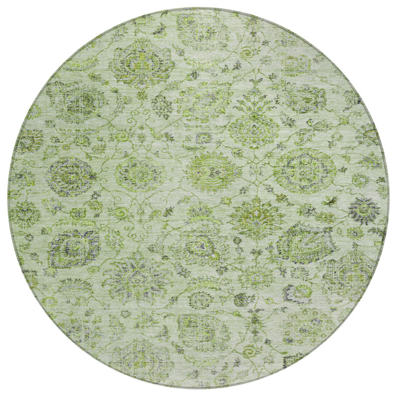 Machine Washable Indoor/Outdoor Xhevrie Aloe Rug, Round 8'