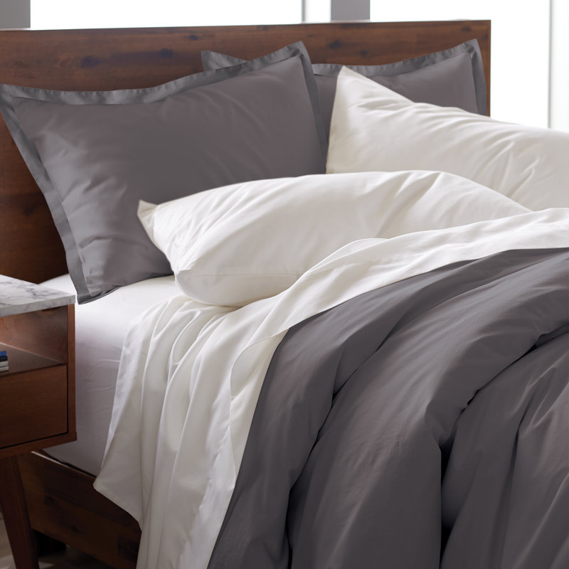 Ensemble de housse de couette 100% coton percale EJ Classic, Gris anthracite