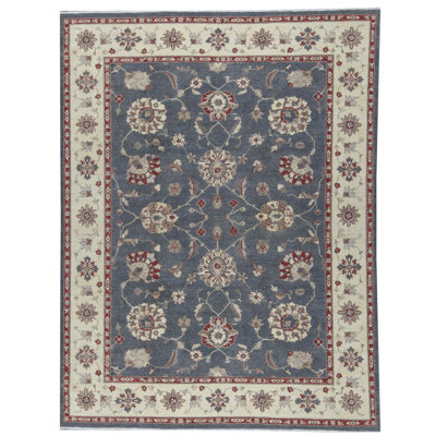 Tapis gris et ivoire noué à la main de haute qualité
