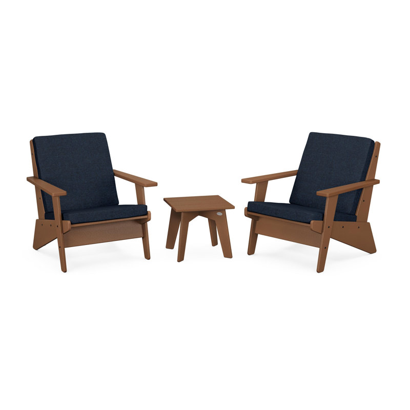 Riviera Modern Lounge 3-Piece Set, Teak, Marine Indigo
