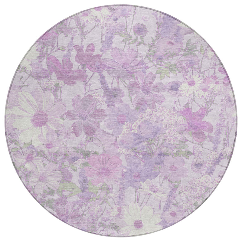 Tapis rond lavable mauve et lilas 8 po
