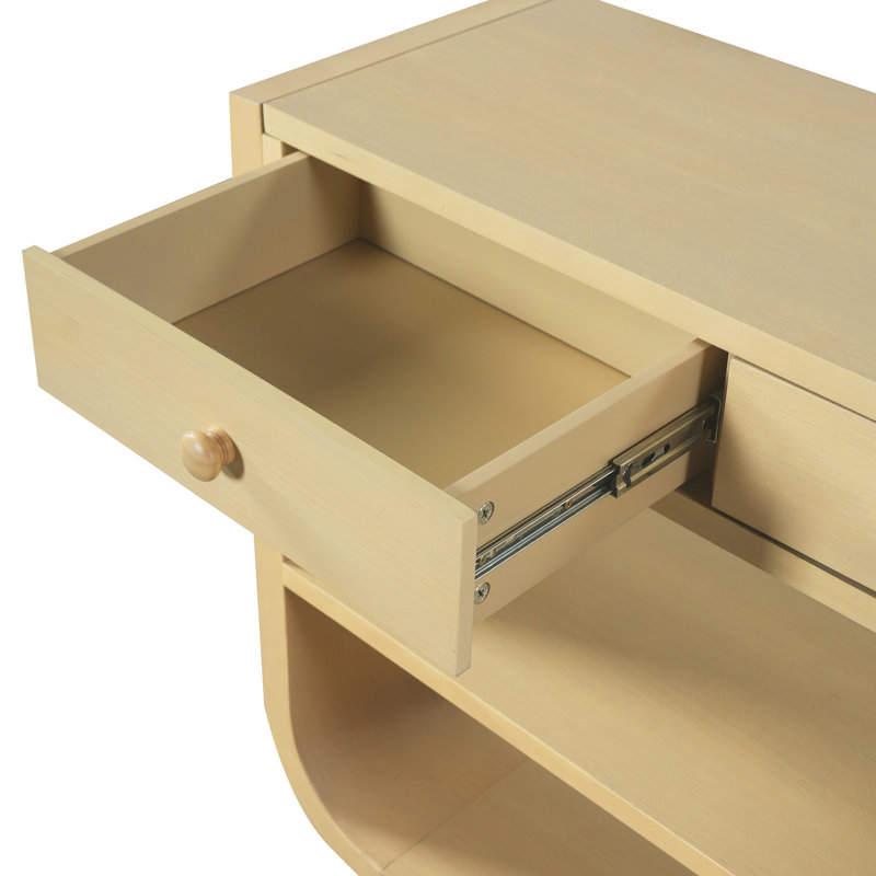 Console moderne avec 3 tiroirs à fermeture en douceur et 2 tablettes ouvertes, Natural