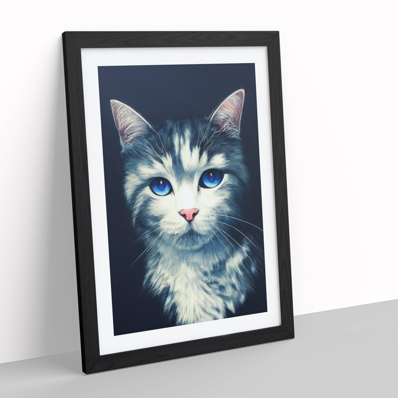 Adorable Cat - Framed Print, 34cm H x 25cm W x 2cm D, Black Framed