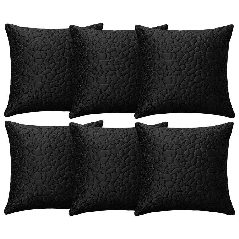 Aspire Homeware Geometric Square Velvet Cushion Covers, Black, Pack of 6