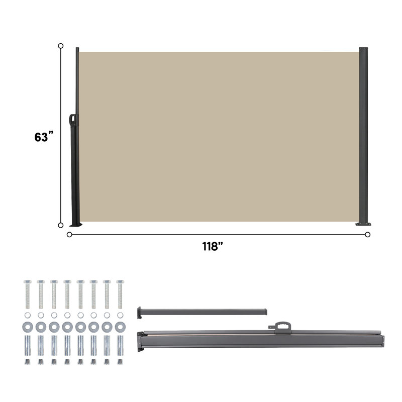 118'' Retractable Side Awning Folding Privacy Screen Privacy Fence Waterproof UV-Resistant Privacy Awning Outdoor For Garden, Deck, Patio, Pools, Balcony