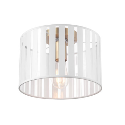 Plafonnier encastré 1 lumière en laiton mat avec abat-jour en plastique transparent rayé blanc