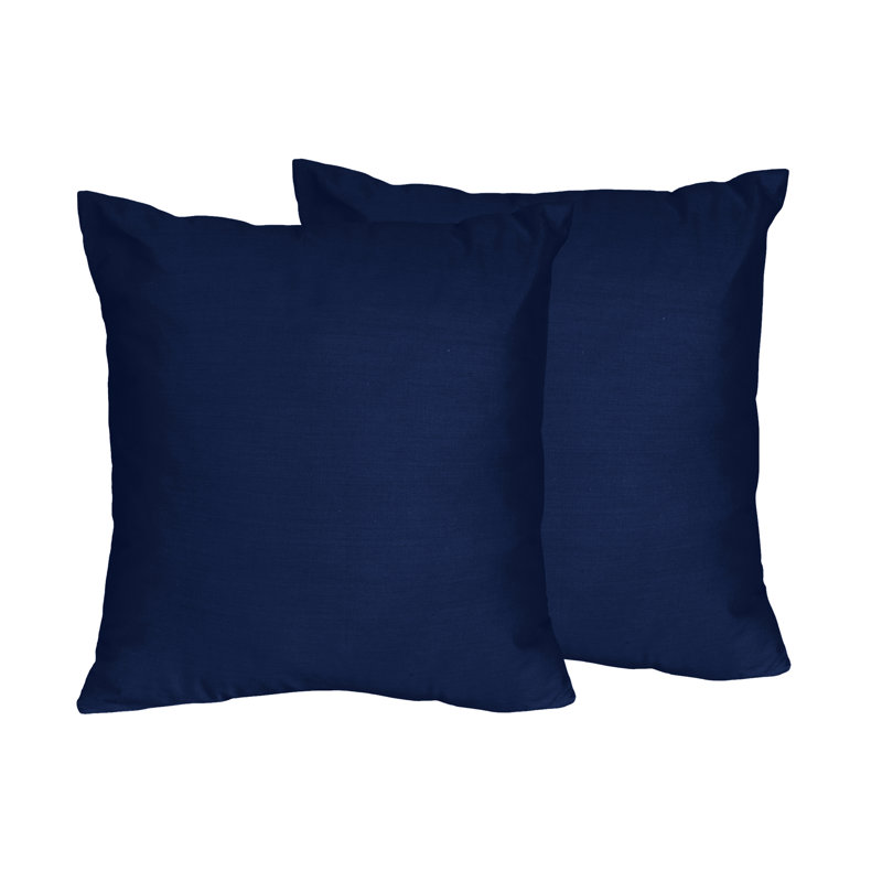 Stripe Navy Grey Collection Solid Navy Blue Brushed Microfiber Decorative Square Indoor Throw Pillow Covers (Set of 2) by Sweet Jojo Designs