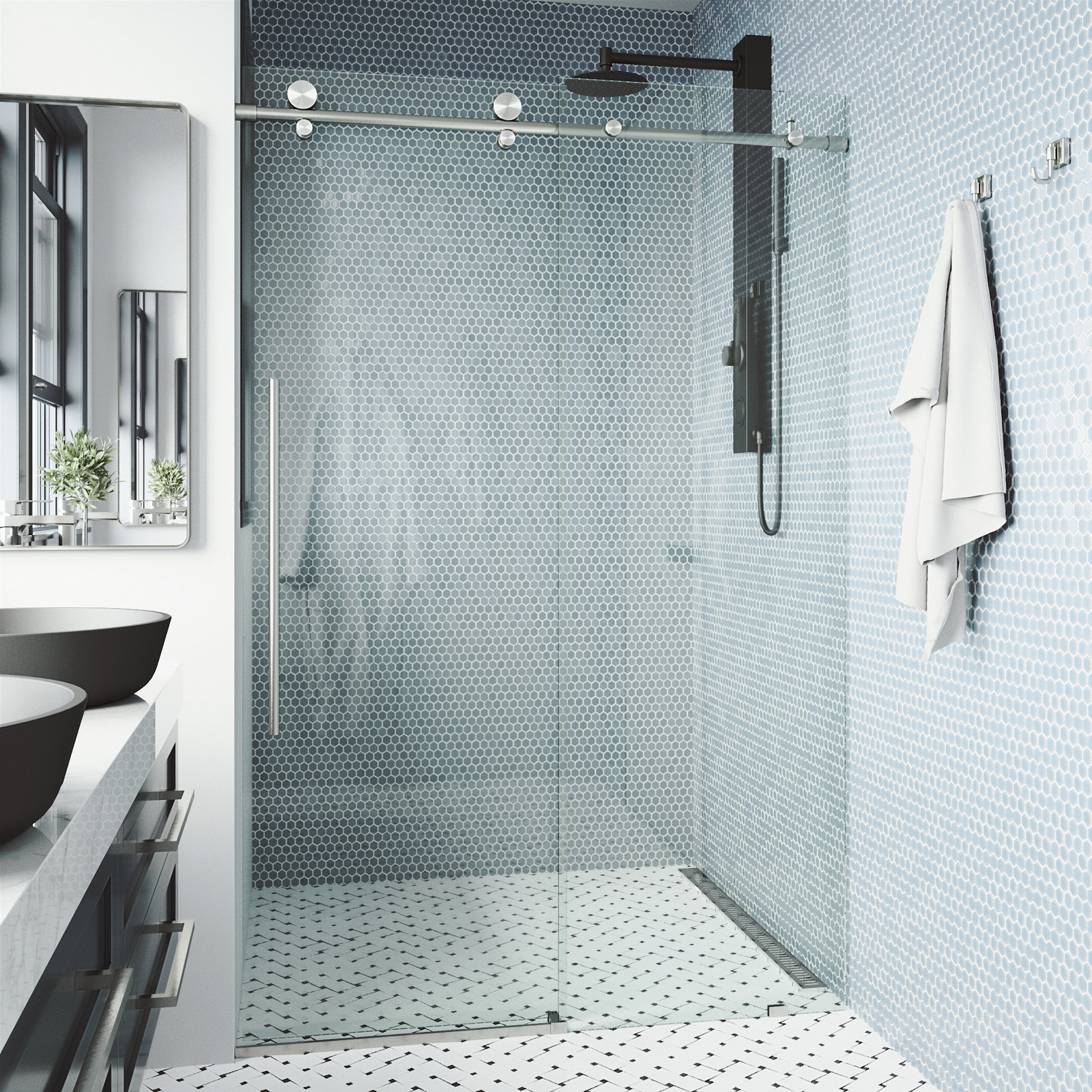 Elan E-Class 60" Frameless Sliding Shower Door, Stainless Steel