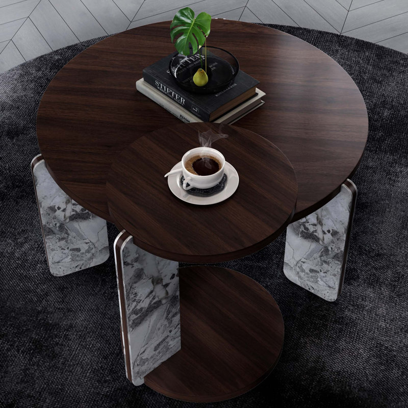 Ensemble de tables basses Modern avec base en pierre frittée