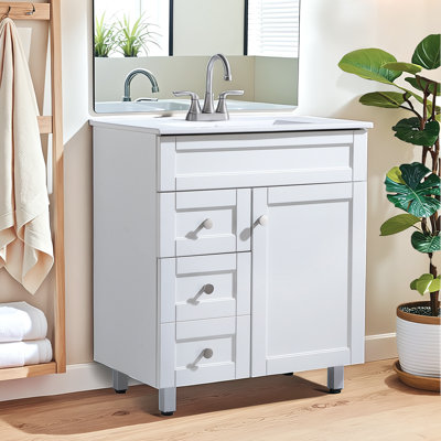 Ensemble de meuble-lavabo simple 30 po avec lavabo en céramique - armoire blanche moderne avec 2 tiroirs à fermeture en douceur