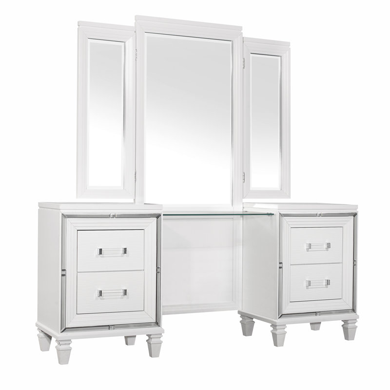 Marilon Vanity Desk With Mirror, White Metallic