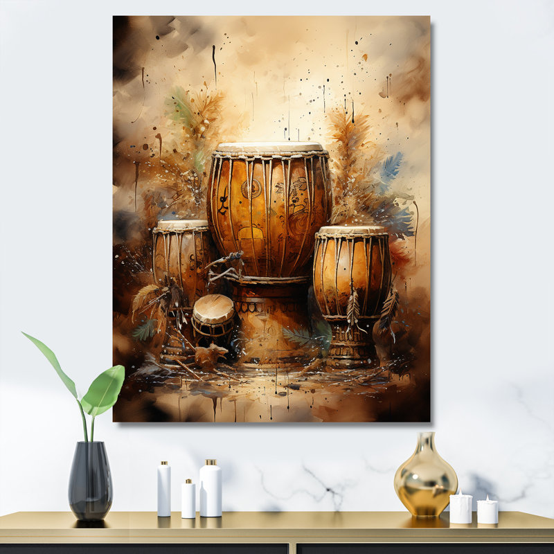 «Djembe Journey Earthy Umber I», reproduction sur toile, Toile tendue, H 40 po x l 30 po x P 1,5 po