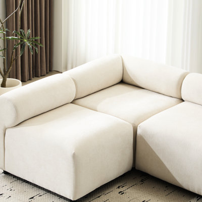 109 po Canapé modulaire en L 5 pour le salon, caractéristiques de conception, housse en tissu beige 4 places, structure de support en bois massif avec ressorts à arc, coussin en mousse à haute résilience personnalisable