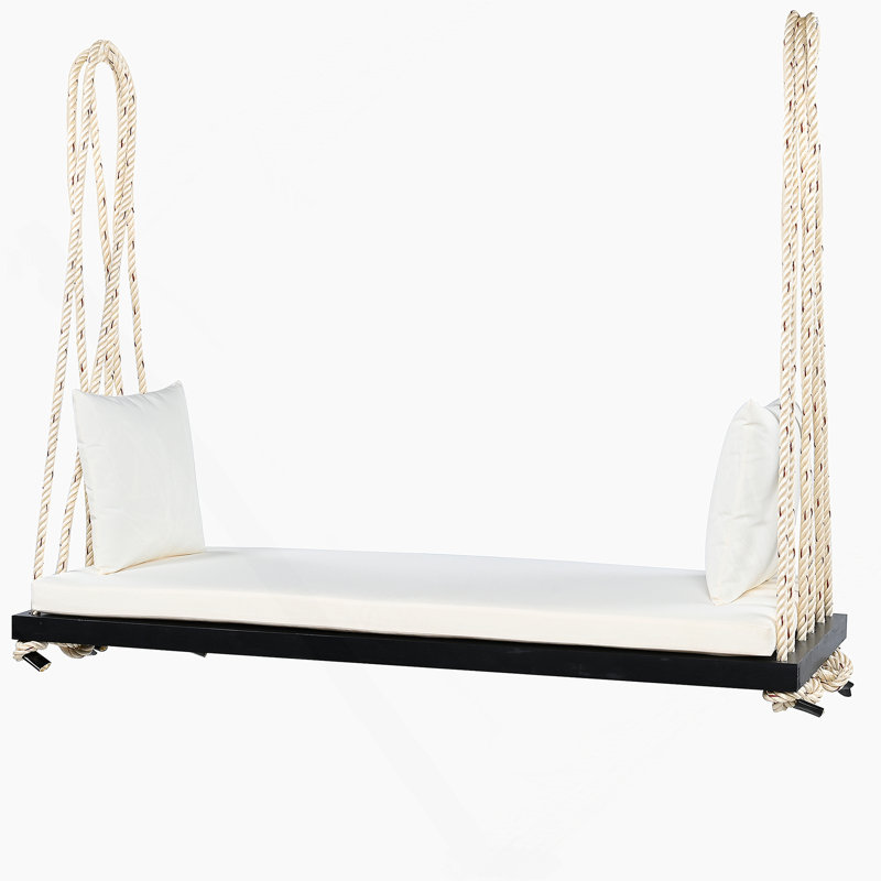 Charmante balancelle en bois d'acacia pour vous détendre à l'extérieur et améliorer votre espace de jardin, Noir, Blanc