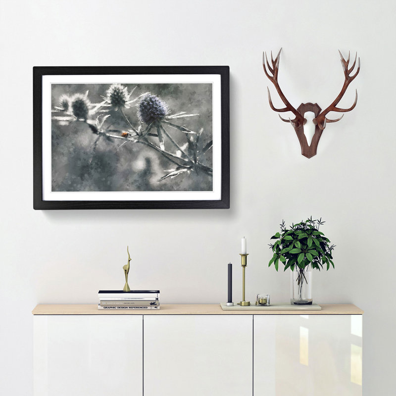 Ladybird upon a Thistle Flower - Picture Frame Graphic Art Print, 62cm H x 87cm W x 2cm D, Black Framed