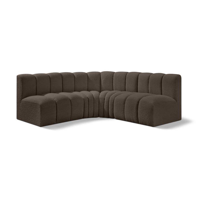 Hirah Upholstered Curved Sectional Reversible, Brown Boucle Fabric