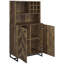 Armoire à vin rustique en chêne à 2 portes, motif à chevrons classique, support intégré pour 9 bouteilles et armoire de salle à manger à pieds industriels en chêne, 2 portes, façade, support, porte-verres à pied, bronze industriel