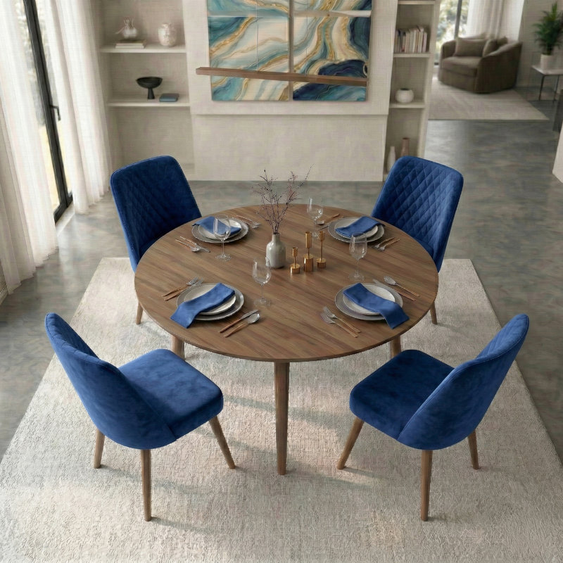 Chaise parsons rembourrée en velours Ackley, Marine