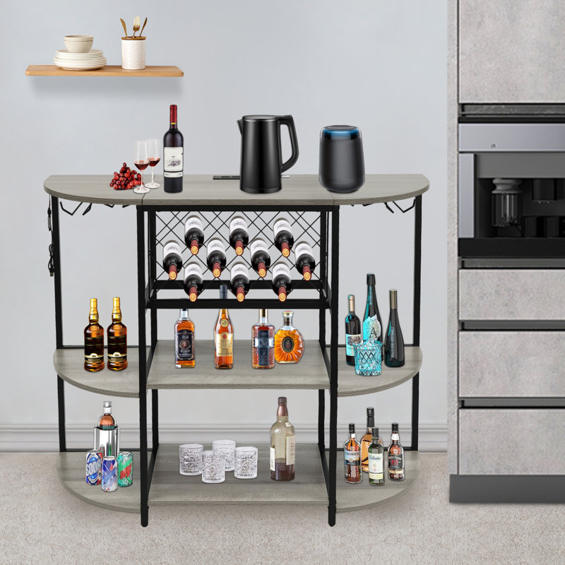 Rashiem Freestanding Bar with Wine Storage, Grey