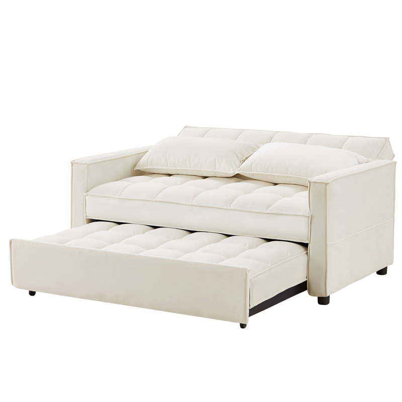 Canapé-lit convertible en velours Ledjona, Velours beige