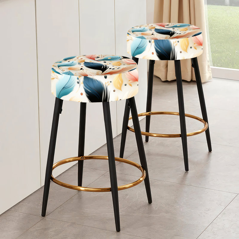 Ensemble de 2 tabourets de bar abstraits à plumes bleu et beige