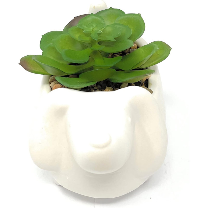 Pot à fleurs en céramique blanche 4,7 po H, Chien