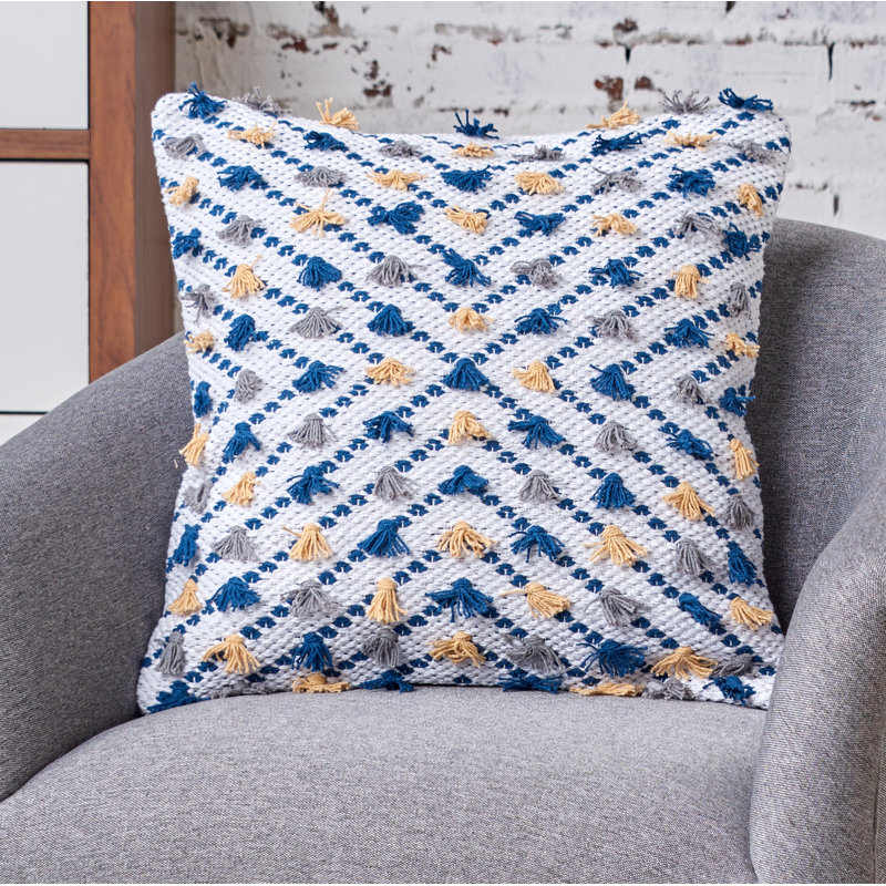 Diagonal Tuft Woven Square Throw Pillow, Navy Blue