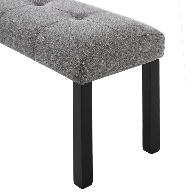 Modern Tufted Linen Dining Bench, Farmhouse Upholstered Entryway Bench With Black Rubber Wood Legs, Versatile For Kitchen, Bedroom, Hallway