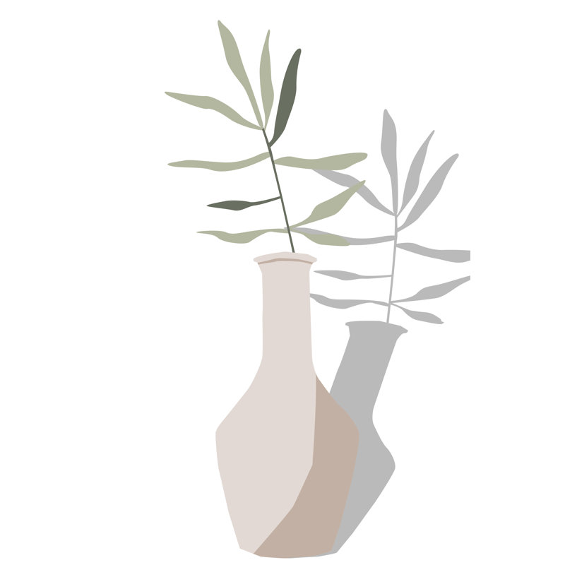Vase And Stem III - Painting, 30 cm H x 20 cm W, Black Floater Frame