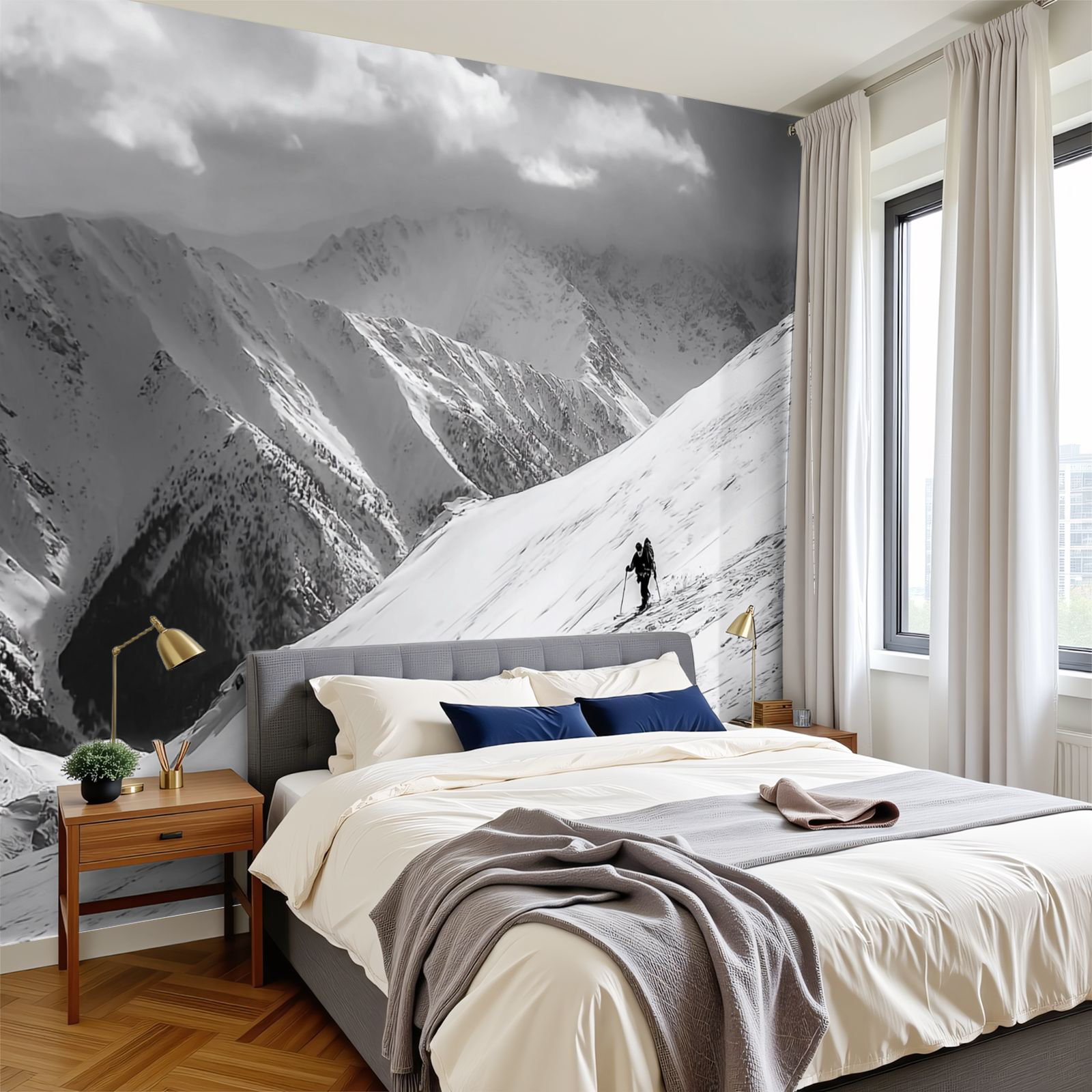 Red Barrel Studio Peel and Stick Wallpaper black white snowy mountains ...