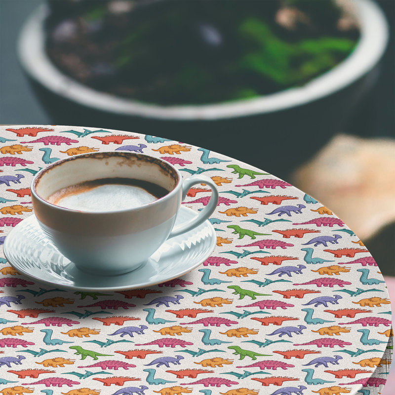 Bungalow Rose Dinosaur Fitted Round Tablecloth Multicolor