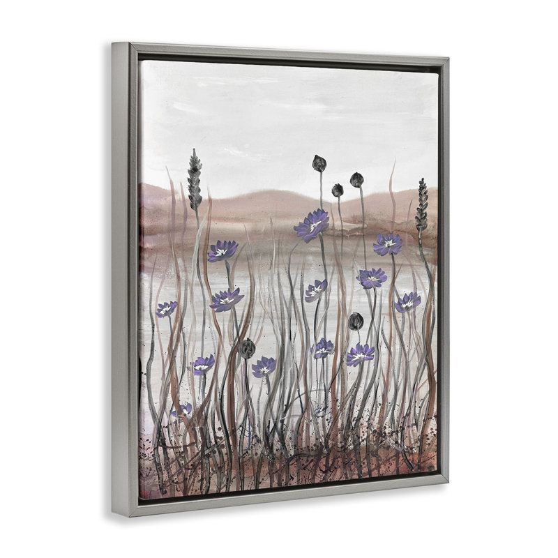 «Soft Lakeside Blooms» par Doris Charest, Cadre flottant gris lustré, H 21 po x l 17 po