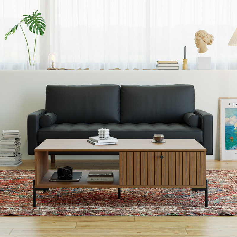 Table basse moderne de 47 po avec porte à lattes et tablette ouverte Bridgeview