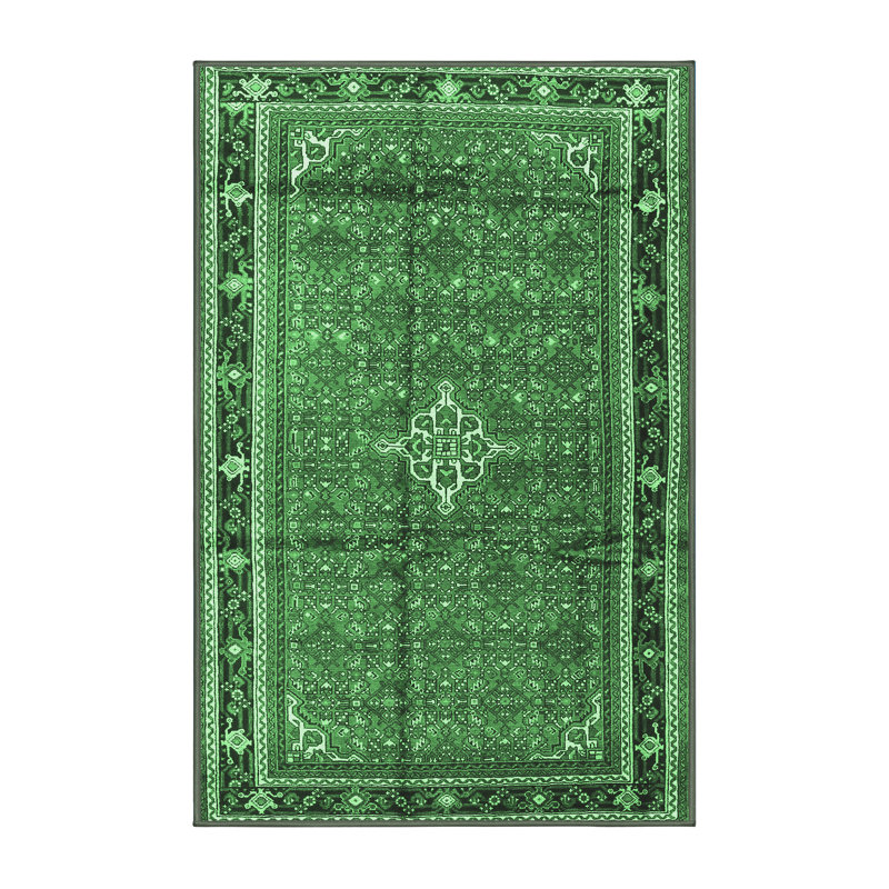 Tapis oriental en laine / polyester tissé à la machine en vert / noir / ivoire, Rectangle 2 pi x 3 pi