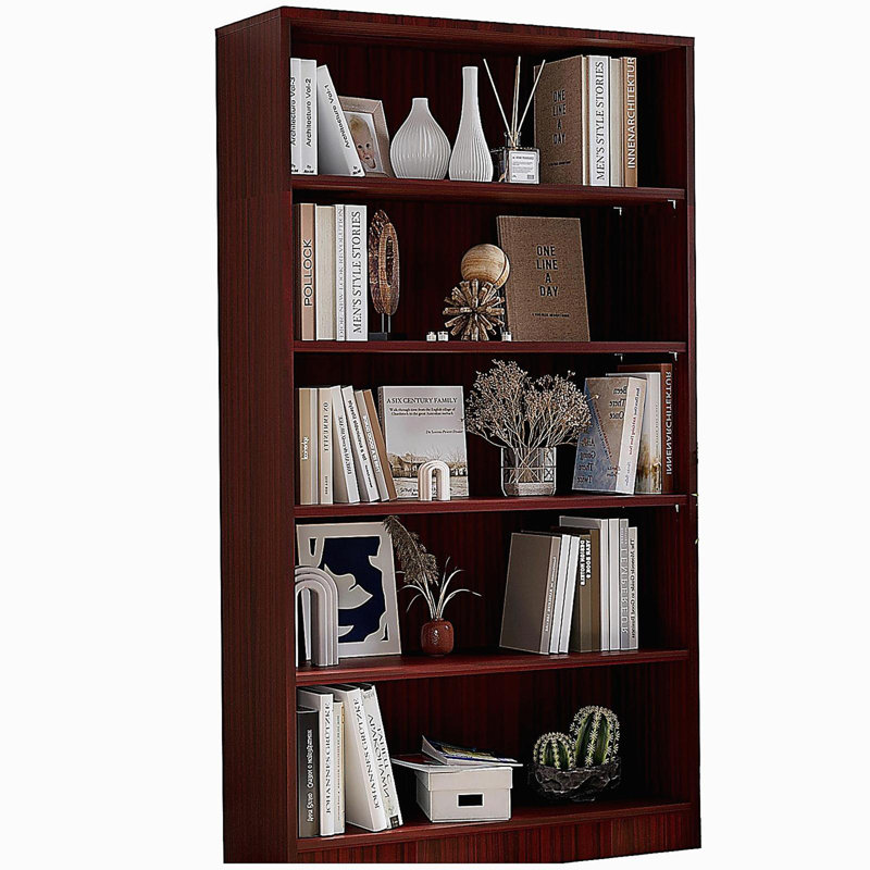 5 Tier Bookcase Modern Wood Bookshelf, Mahogany, (5 Shelves) 59.8"H x 33"W x 11.6"D