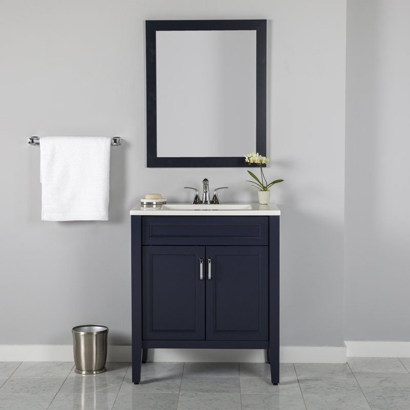30.5" Single Bathroom Vanity With Cultured Marble Top, Blue