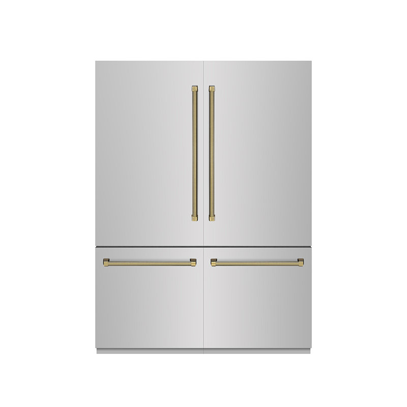 ZLINE Autograph 60 in. Built-In Refrigerator w/ Gray Interior and Polished Gold Helix Handles, Gold