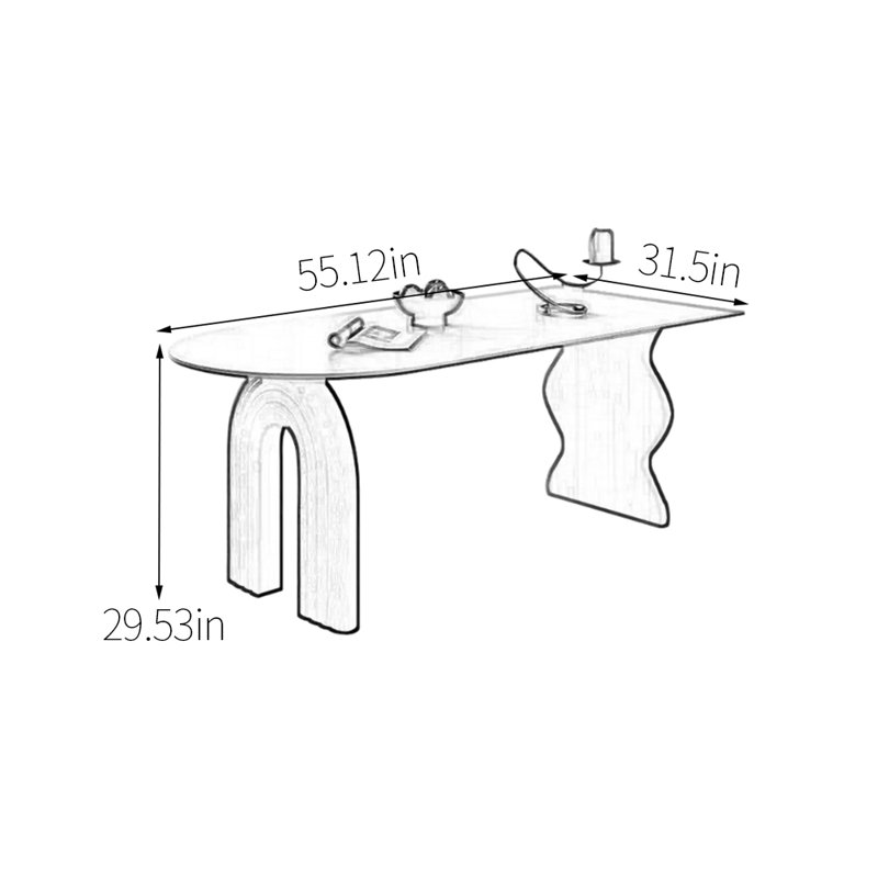 Table de salle à manger moderne en pierre frittée unique et moderne, H 29,53 po x L 55,12 po x l 31,5 po