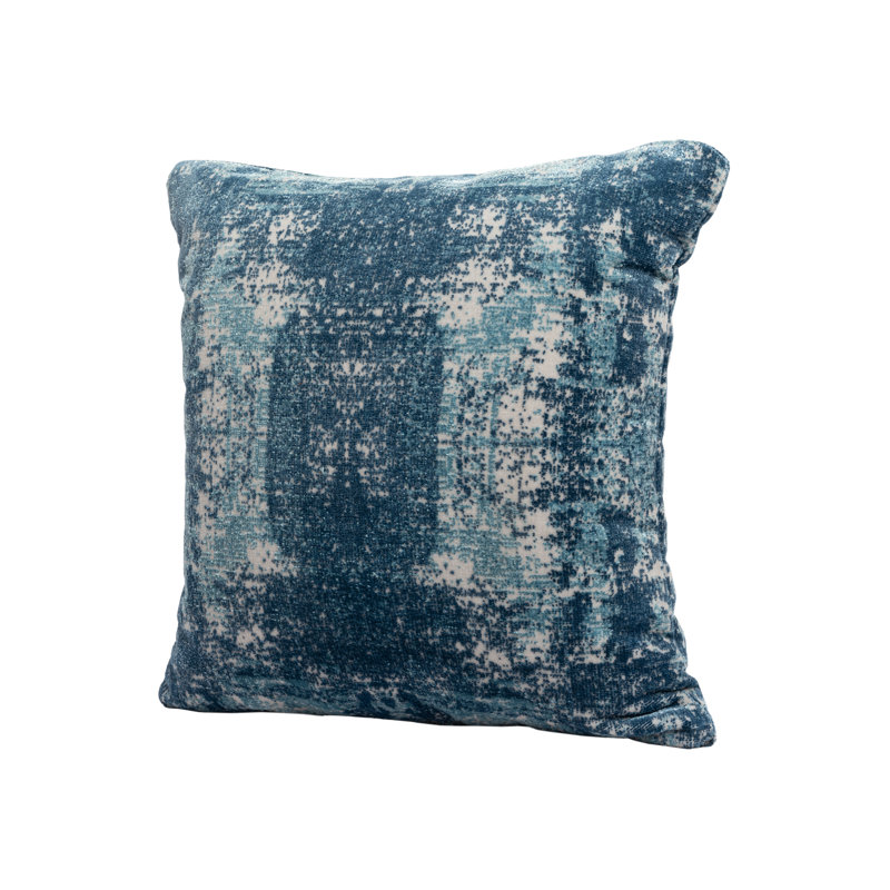 Blue and Ivory Abstract Acrylic Blend Square Throw Pillow 20" x 20"