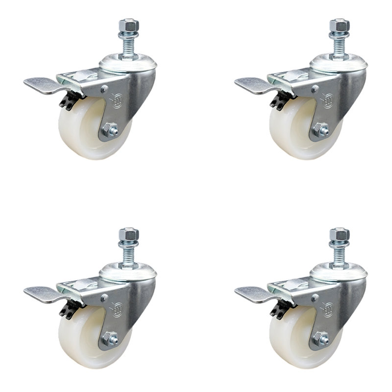 Wheel Swivel 10mm Threaded Stem Caster Set 2 Total Lock Brakes