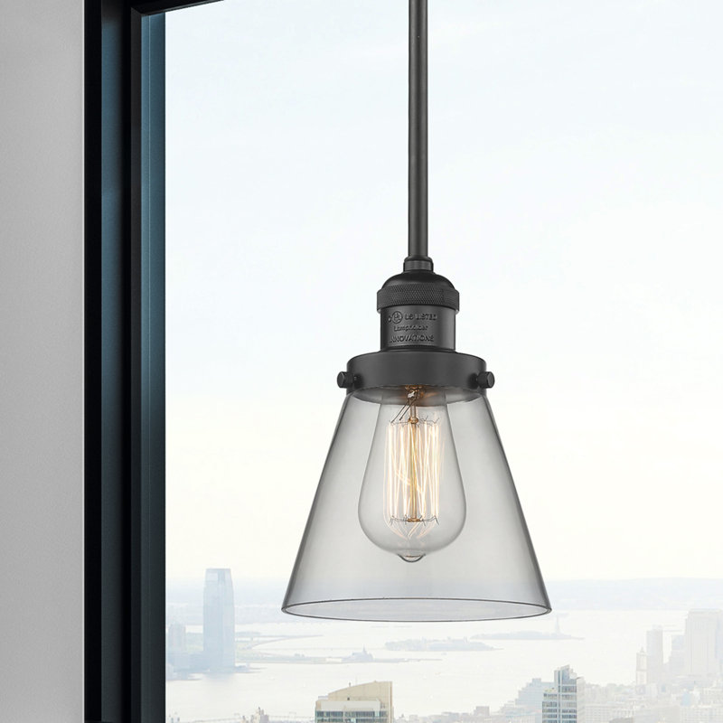 Luminaire suspendu en forme de cloche 1 lumière Hann, Ampoule non incluse, Transparent, Noir mat