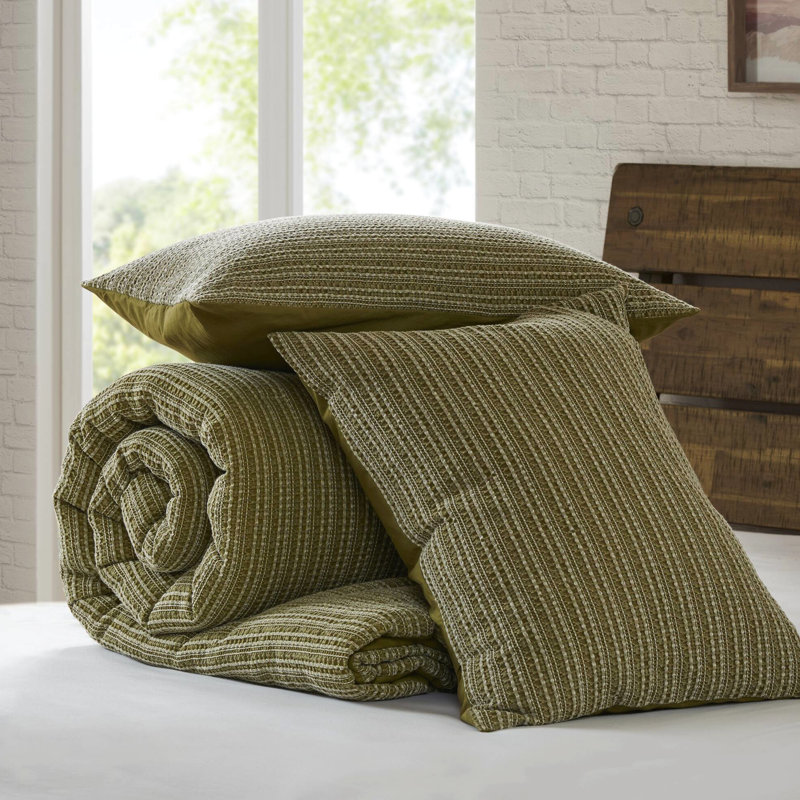 3 pièces d'édredon double / grand avec un motif gaufré unique, des côtés confortables en coton à 100%, un rembourrage en nuage, un charme rétro, une literie texturée de routine pour un entretien doux, du confort, rempli pour toutes les saisons, prélavé