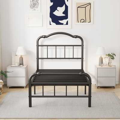 Metal Platform Bed Frame Twin XL Size, 18 Inch Heavy‑Duty Noiseless Bed Frame with 44" Arched Headboard, No Box Spring, Under Bed Storage Space, Black
