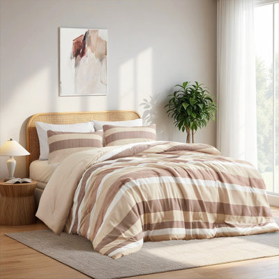 Durable Twin/twin Xl Bedding Sets, Polyester Comforter With Textured Stripe Design, Terracotta