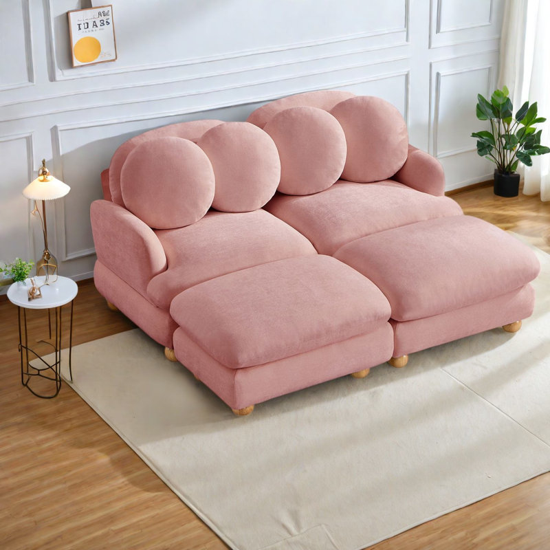 Canapés à compression, assise profonde en chenille rose, structure moderne en bois pour la maison, Rose