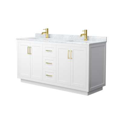 Meuble-lavabo double autoportant 66 po avec plateau en marbre Miranda