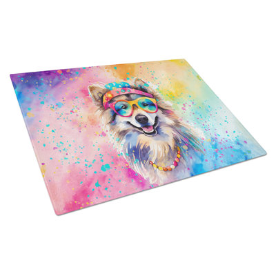 Keeshond Hippie Dawg Glass Cutting Board Large
